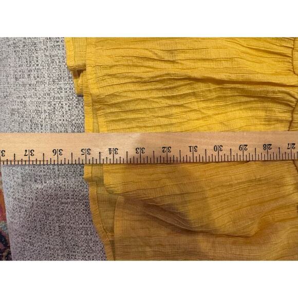 Blu Pepper Butter Yellow Midi Tiered Dress V-neck Button Up Lines Sz L - Picture 5 of 9